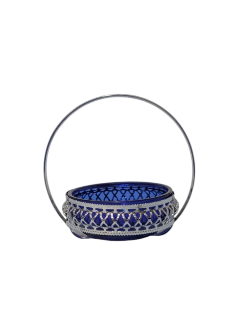 🏠Vintage  cobalt blue glass sugar basket.